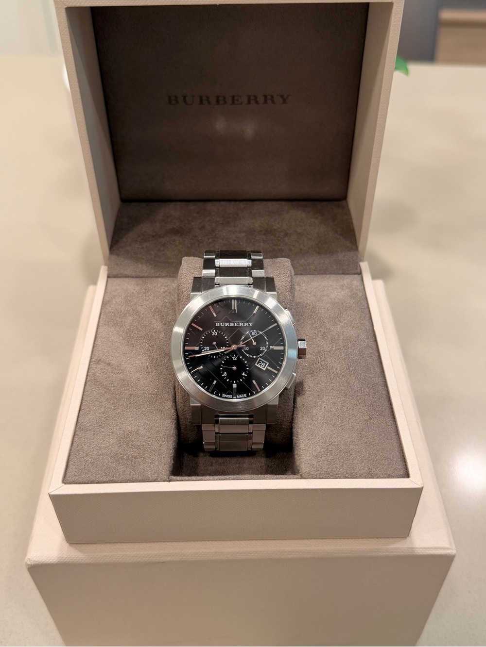 Burberry Chronograph Watch in Silver with Black Dial BU9351